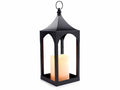 Lanterne in metallo nero con candela elettronica a fiamma LED e gancio, cm 17x17x43 H (con gancio47)