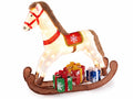 Cavallucci a dondolo di Natale con pacchetti regalo e anima in metallo con luci, cm 90 x 20 x 86 H