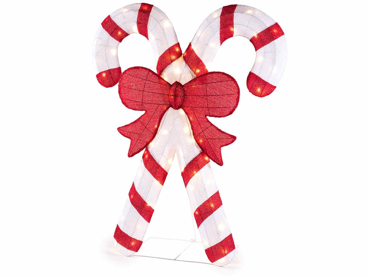 Luminaria di Natale a forma di bastoncini di zucchero con fiocco, anima, cm 96 x 35 x 120 H