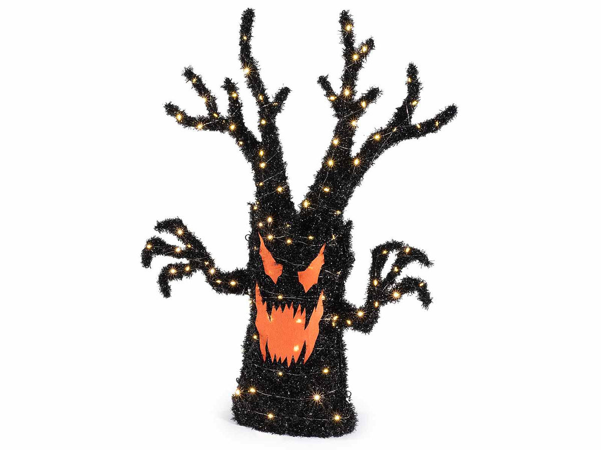 Decorazione vetrina Halloween albero stregato nero con anima in metallo e luci, cm 66 x 13 x 90 H