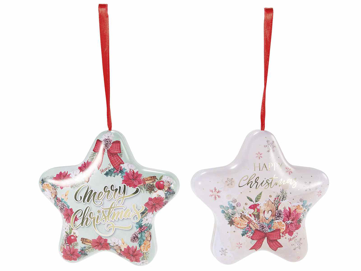 Scatole regalo natalizie a stella in metallo, apribili e alimentari. Perfette, set da 12 pezzi, cm 12,5 x 4,5 x 12 H