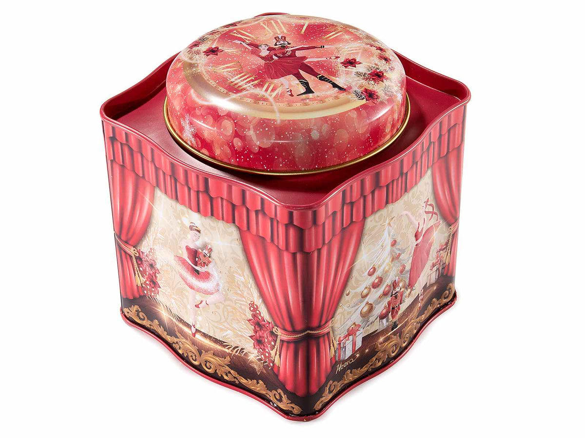 Scatole alimentari in metallo con decori natalizi schiaccianoci in rilievo, set da 6 pezzi, cm 10,5 x 10,5 x 11,5 H