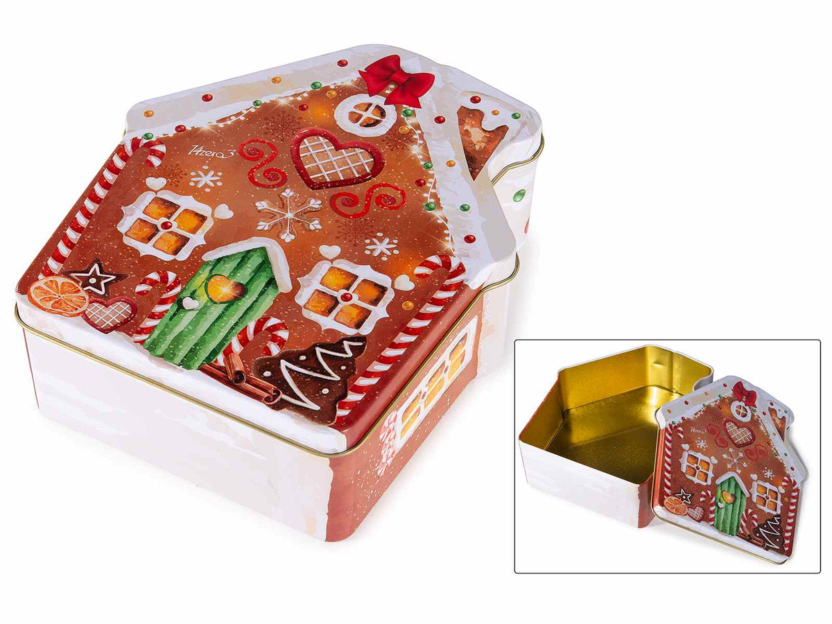 Scatole regalo alimentari natalizie a forma di casetta pan di zenzero, set da 9 pezzi, cm 15 x 17 x 6 H