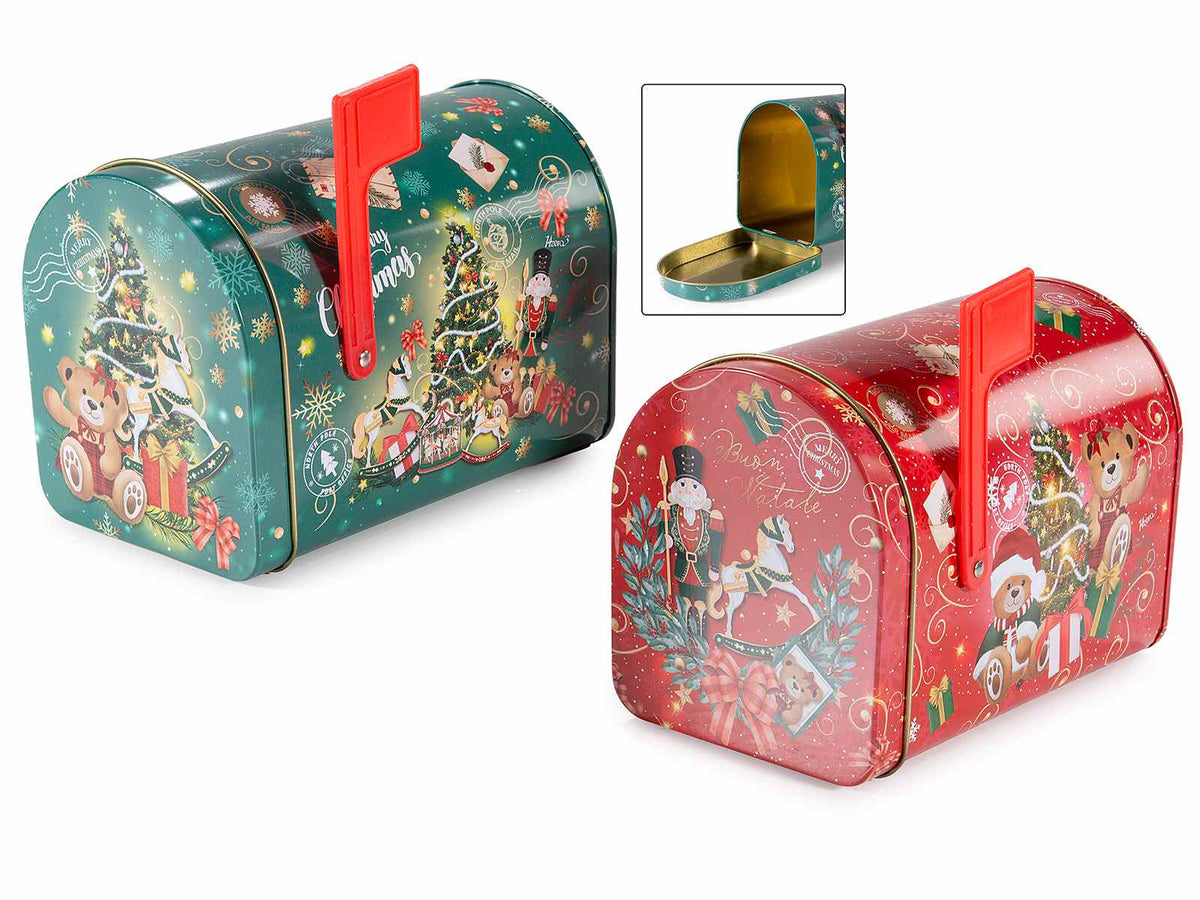 Scatole regalo a forma di portalettere natalizio realizzate in metallo, set da 6 pezzi, cm 15,5 x 9,5 x 11,5 H