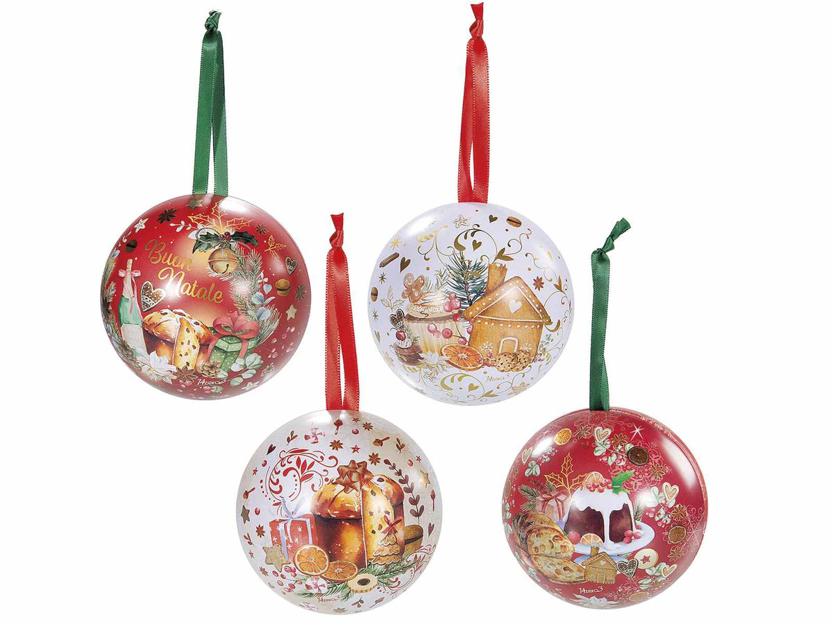Palline / sfere regalo di Natale in metallo apribili da appendere, set da 12 pezzi, Ø 9 cm