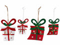 Decoro per albero a pacchetti regalo in metallo con campanelle da appendere, set da 4 pezzi, Grande: cm 9 x 13 H
