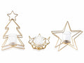 Portacandele tealight di Natale in metallo dorato a forma di albero di Natale, set da 3 pezzi, cm 14,5 x 5,5 x 24,5 H