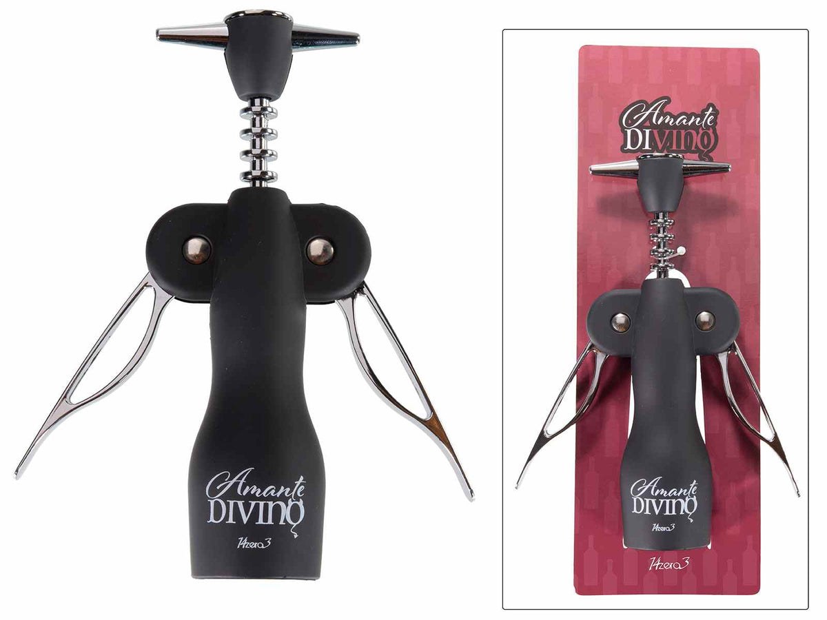 Apribottiglia vino in acciaio inox in card con scritte, set da 4 pezzi, cm 7 x 4 x 18,5 H