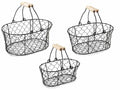 Cestini ovali in metallo nero con doppi manici in legno in set da tre pezzi, set da 2 pezzi, Grande: cm 25 x 17 x 11 H
