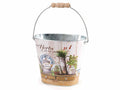 Vasi a secchiello in metallo con supporto del manico in legno con decori erbe, set da 4 pezzi, cm19x12x15,5H (con manico27)