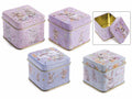 Scatole alimentari / porta dolci di Pasqua in metallo con coniglietti e decori, set da 16 pezzi, cm 8 x 8 x 6,5 H