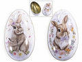 Uova di Pasqua in metallo apribile alimentare con stampa coniglietti pasquali, set da 12 pezzi, cm 7,5 x 9 x 13 H