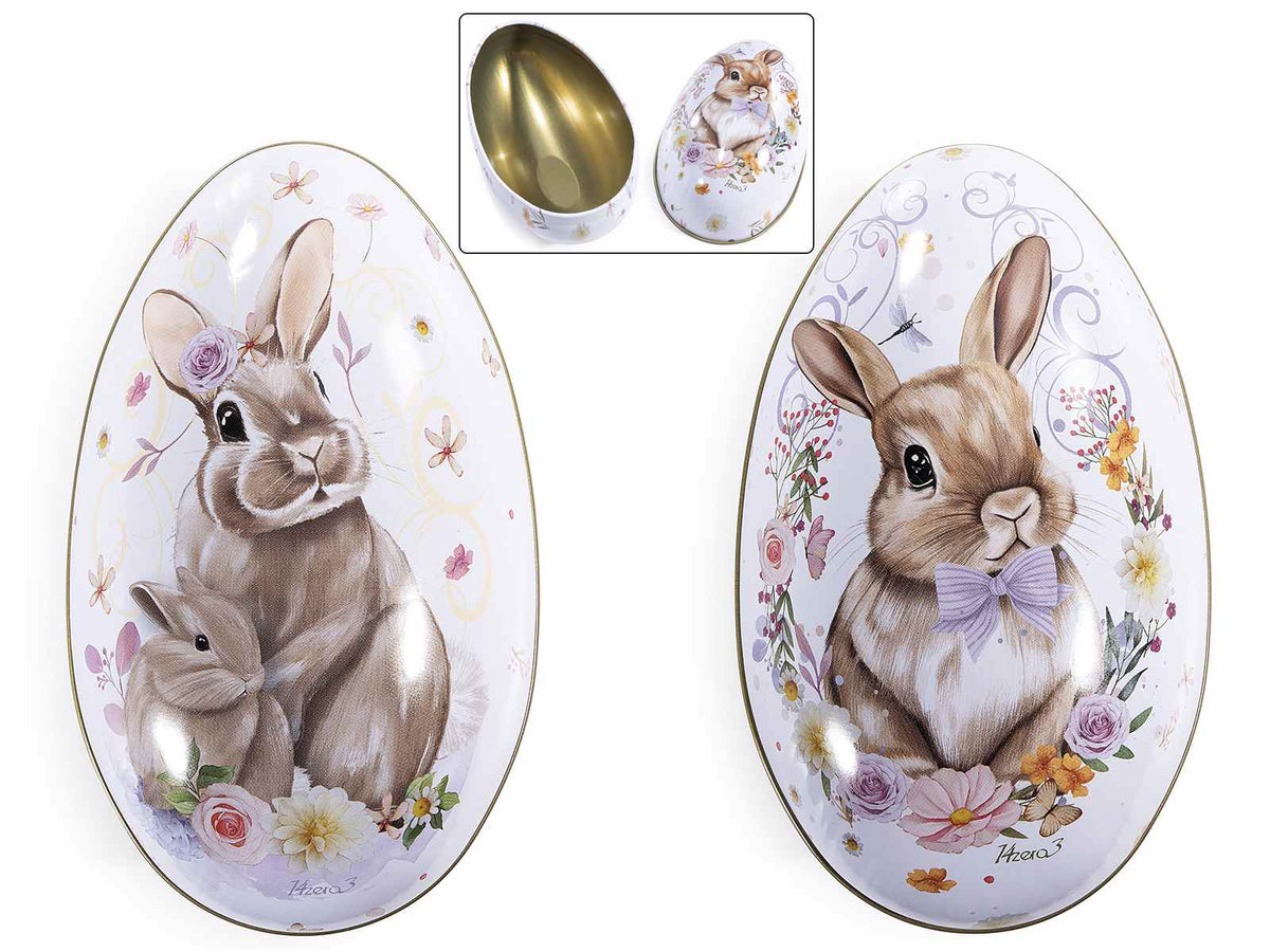 Uova di Pasqua in metallo apribile alimentare con stampa coniglietti pasquali, set da 12 pezzi, cm 7,5 x 9 x 13 H