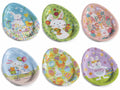 Vassoi / Piatti di Pasqua in metallo a forma di uovo con stampa pasquale, set da 6 pezzi, cm 18 x 26 H