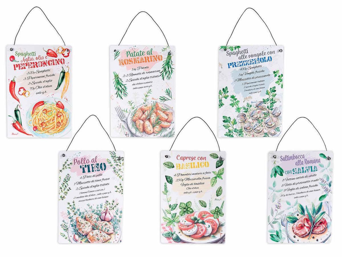 Decorazioni da cucina in metallo stampato da appendere con ricette, set da 12 pezzi, cm 14 x 20 H (con gancio 27)