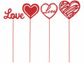 Cuori decorativi e scritte Love in metallo rosso su stick, per San Valentino, set da 24 pezzi, -