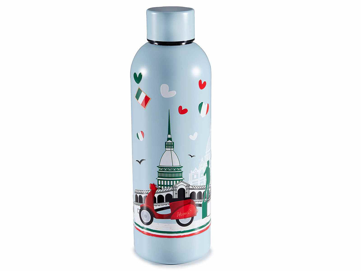 Borraccia a bottiglia termica in acciaio inox con capienza 550 ml e stampa, set da 3 pezzi, Ø 7 cm x 23 H