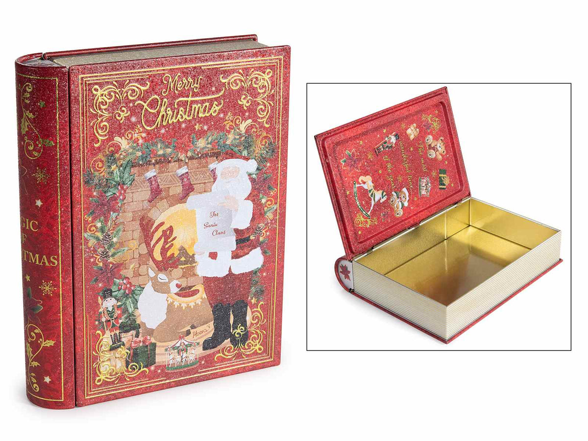 Scatole regalo di Natale adatte al contatto con alimenti a forma di libro, set da 4 pezzi, cm 15 x 19,5 x 4 H