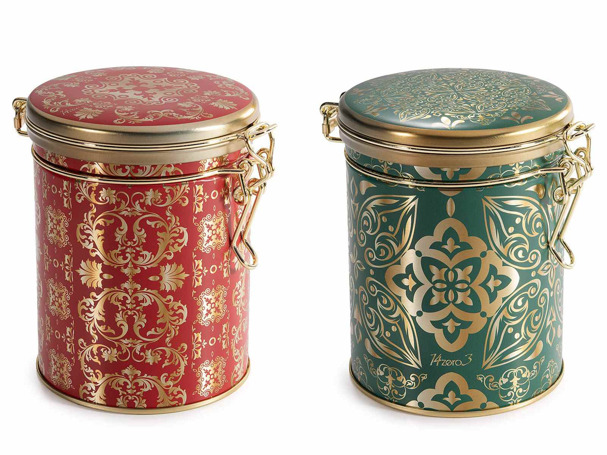 Barattoli natalizi in metallo adatti al contatto con alimenti con chiusura, set da 6 pezzi, cm 11,5 x 9 x 12 H