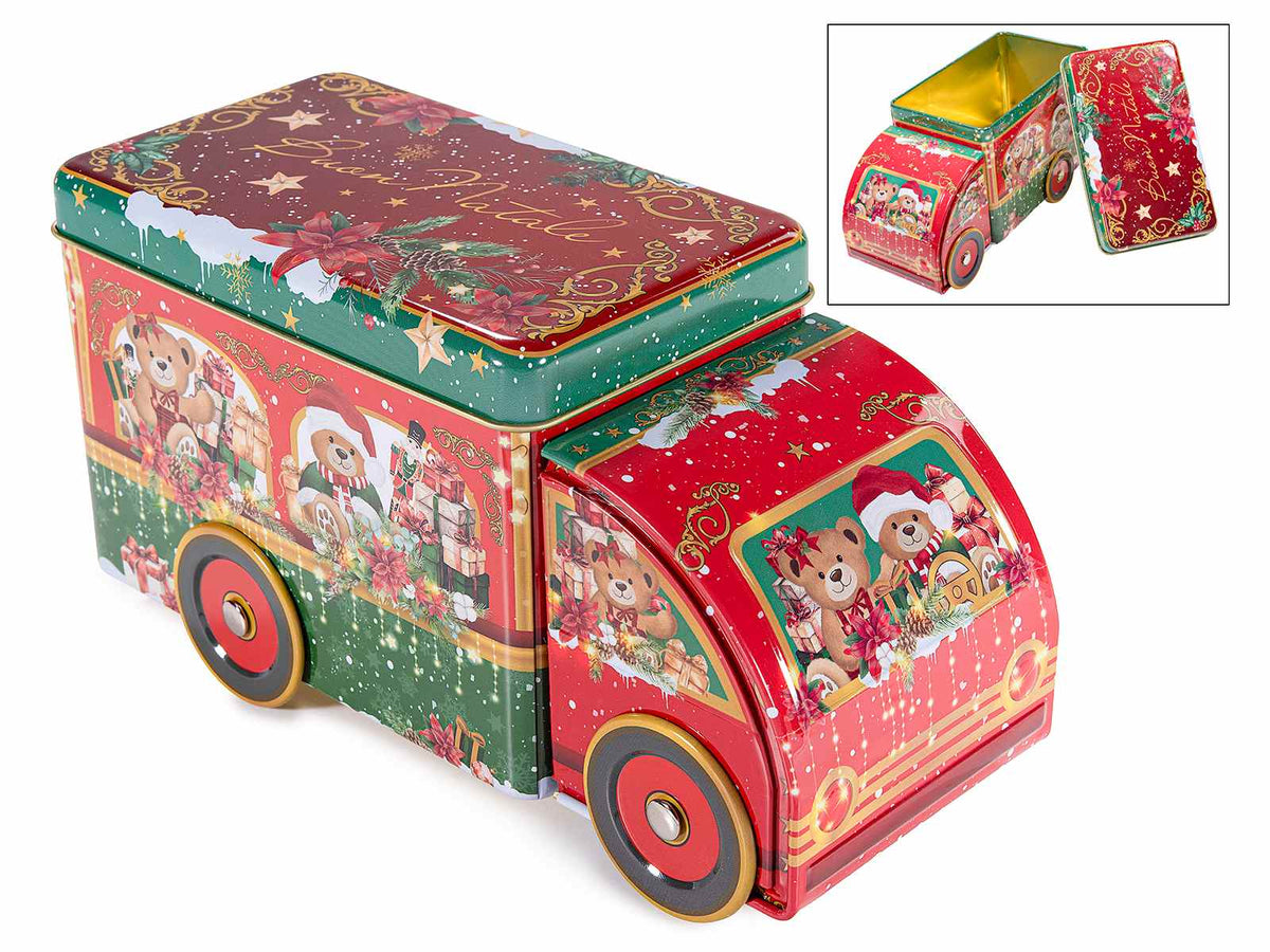 Scatole regalo natalizie a forma di furgoncino adatta al contatto diretto, set da 4 pezzi, cm 22 x 9,5 x 11 H