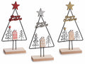 Alberi di Natale decorativi in metallo e legno con paesaggio, stella, scritta, set da 12 pezzi, cm 9,5 x 4 x 18,5 H