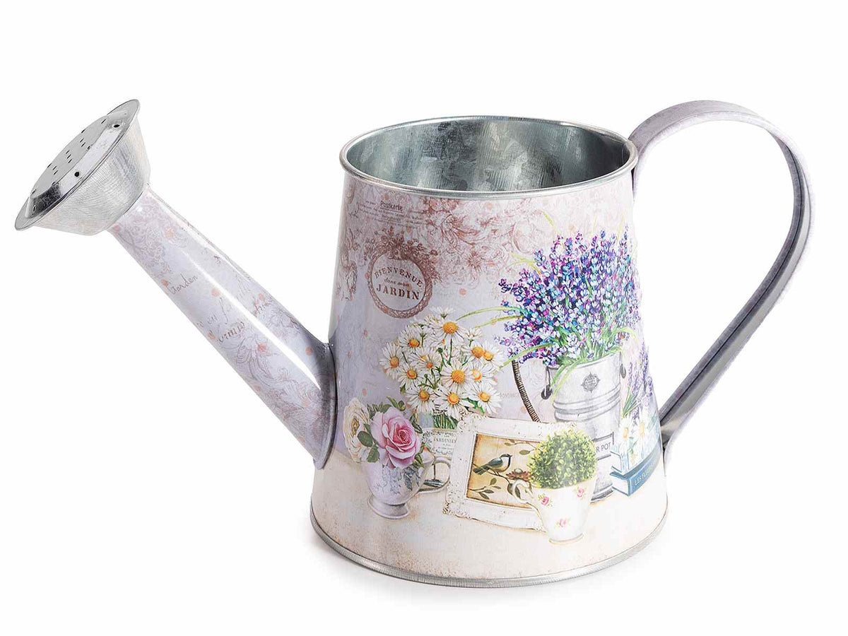 Vasi in metallo a forma di innaffiatoio con decori lavanda, set da 4 pezzi, cm 21 x 10 x 10,5 H