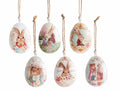 Uova di Pasqua decorative in metallo con stampa conigli da appendere, set da 18 pezzi, cm 6 x 8 H