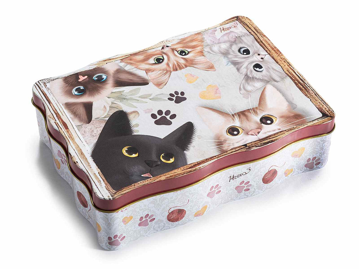 Scatole adatte al contatto alimentare in metallo con bordi ondulati e decori, set da 8 pezzi, cm 13 x 18 x 5 H