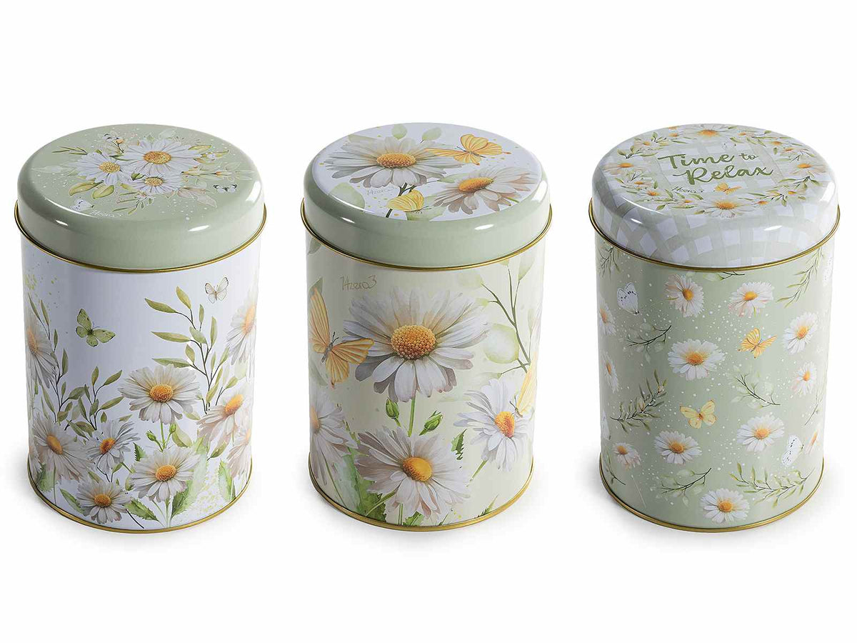 Barattoli adatti al contatto alimentare in metallo con coperchio e decori, set da 12 pezzi, Ø 11 cm x 15,5 H