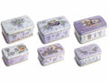 Scatole in metallo adatte al contatto alimentare con decori lavanda, set da 6 pezzi, Grande: cm 15,5 x 10 x 8 H