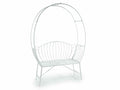 Panchine in metallo bianco con arco e schienale decorato, ideale, cm 130 x 43 x 190 H