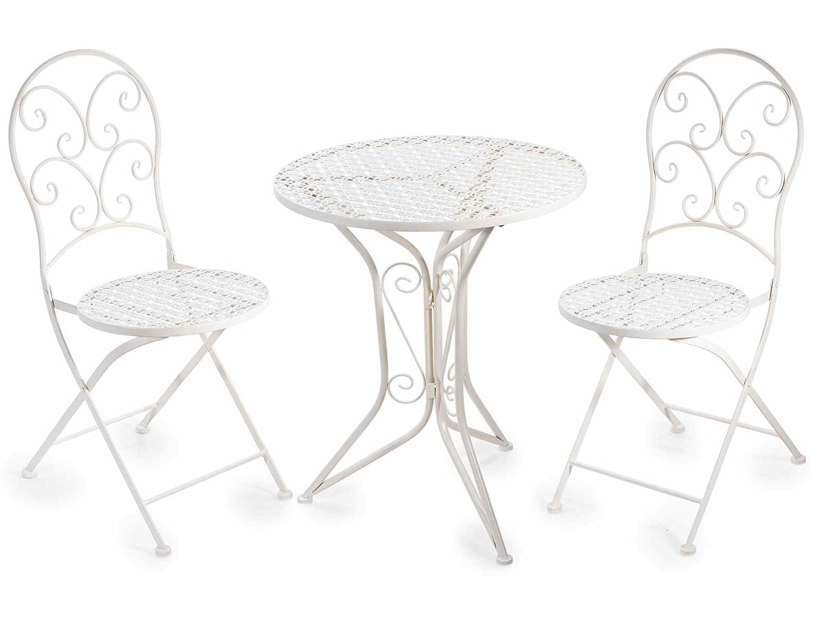 Tavolo e sedie da giardino in metallo traforato bianco, ideali per allestimento, Tavolo: Ø 60 cm x 70 H