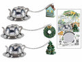 Infusori natalizi in acciaio inox a forma di teiera con piattino e decoro, set da 3 pezzi, Casa: cm 2,5 x 1 x 3 H