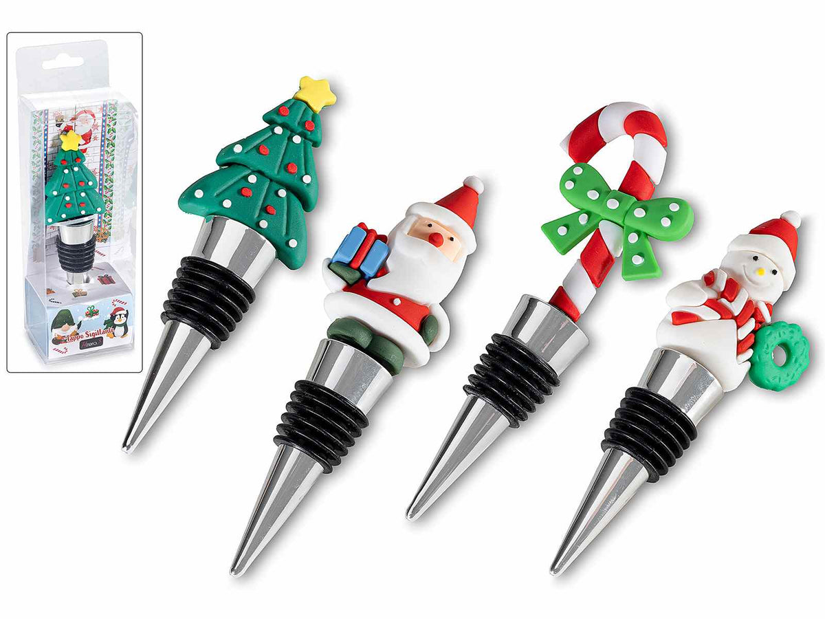 Tappi per bottiglia in metallo con decorazione natalizia in silicone, set da 4 pezzi, cm 4,5x2x6 H (con tappo12)