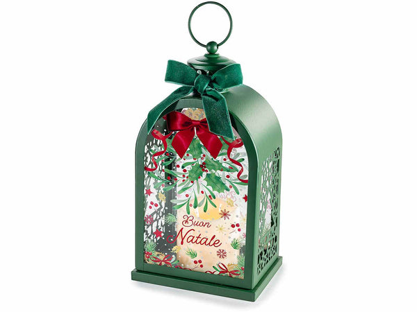 Lanterne di Natale in metallo con stampa tematica, candela a LED con fiamma, cm15x11x27,5H (con gancio31)