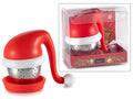 Infusori natalizi in acciaio inox con cappellino da Babbo Natale e piattino, set da 4 pezzi, Infusore: cm 8 x 5 x 6,5 H