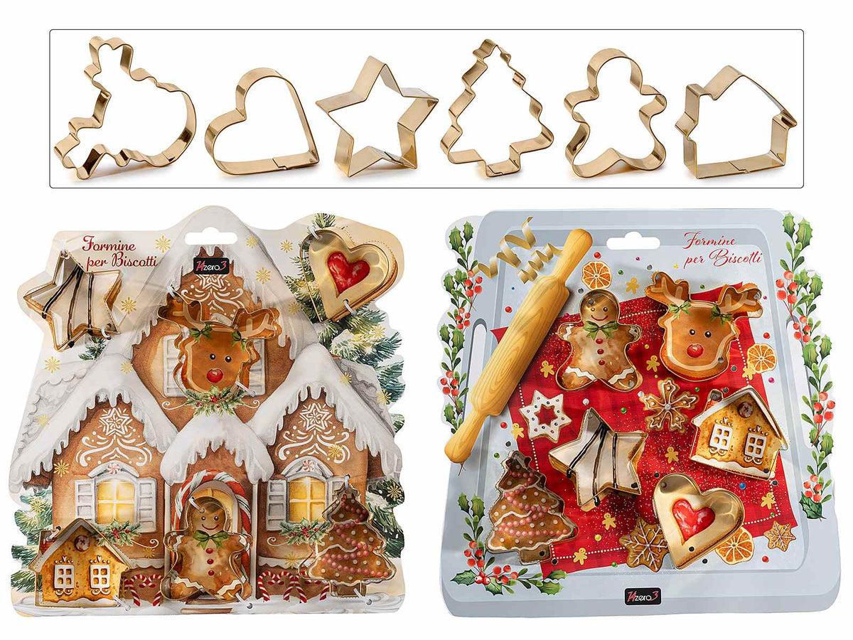 Stampini per biscotti in acciaio con forme natalizie, in confezione regalo, set da 4 pezzi, Tagliabiscotti: cm 6,5x8 H