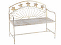 Panchine in metallo bianco anticato oro effetto shabby con schienale decorato, cm 108 x 57 x 92 H