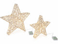 Stelle natalizie in metallo con luci LED bianco caldo in set da due pezzi, Grande: cm 40 x 5,5 x 39 H