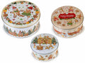 Scatole natalizie tonde in metallo adatto al contatto alimentare, stampa, set da 2 pezzi, Grande: Ø 20 cm x 9 H