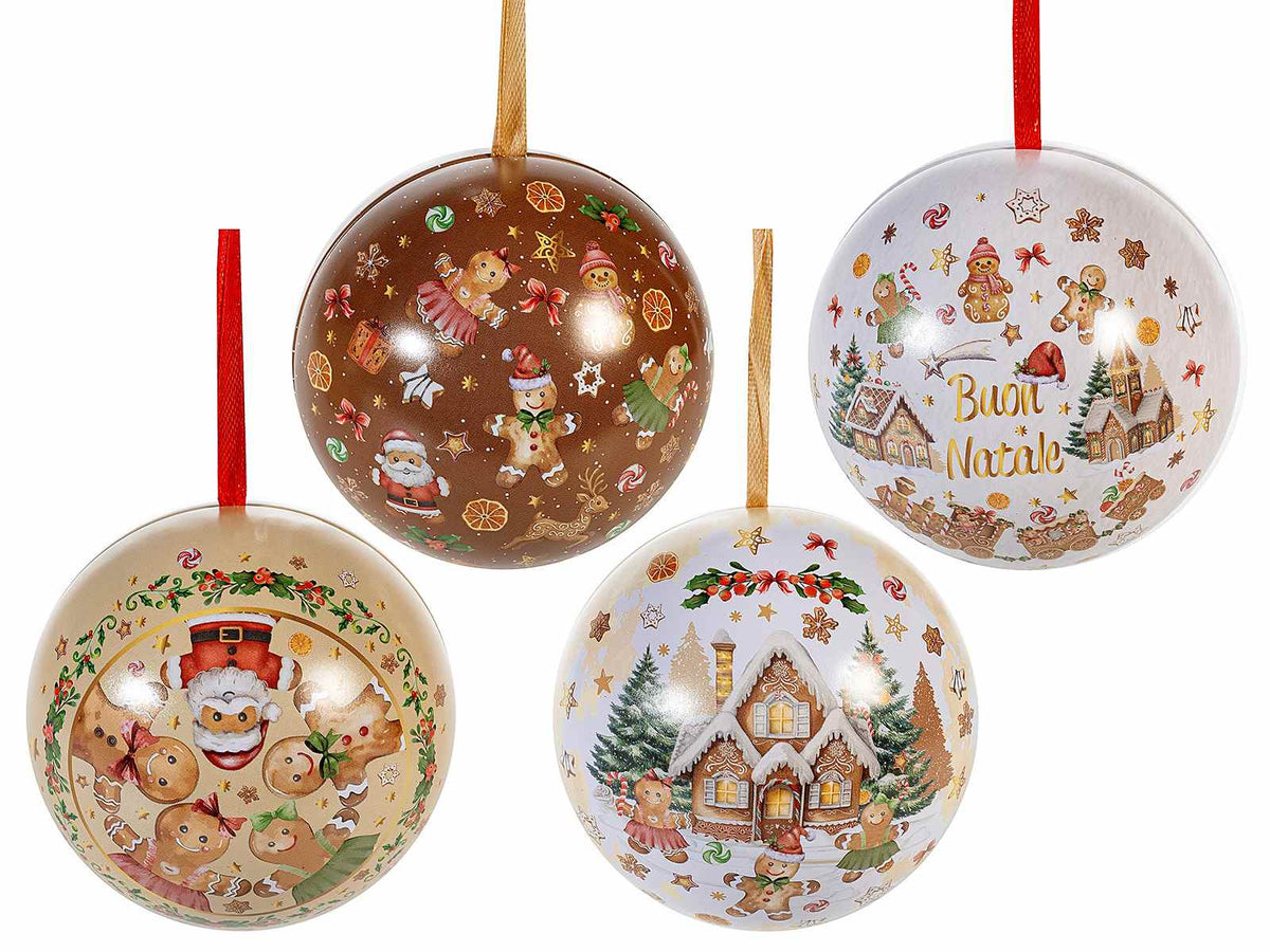 Palline regalo di Natale in metallo alimentari apribili da appendere. Perfette, set da 8 pezzi, Ø 8 cm