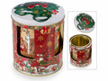 Scatole natalizie in metallo alimentare con finestre e carillon girevole, set da 2 pezzi, Ø 12 cm x 16 H