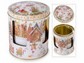 Scatole in metallo alimentare con finestre e carillon girevole, stampa natalizia, set da 2 pezzi, Ø 12 cm x 16 H