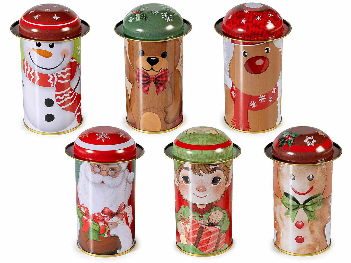 Barattolini natalizi in metallo alimentare con coperchio a forma di cappello, set da 12 pezzi, Ø 7 cm x 11,5 H