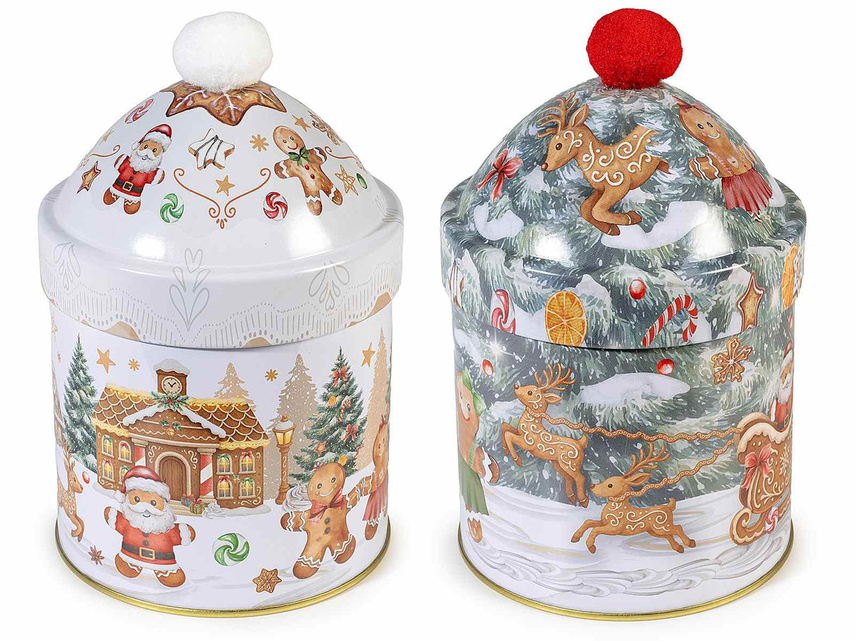 Barattoli natalizi in metallo adatto al contatto alimentare con coperchio, set da 6 pezzi, Ø 9 cm x 14,5 H