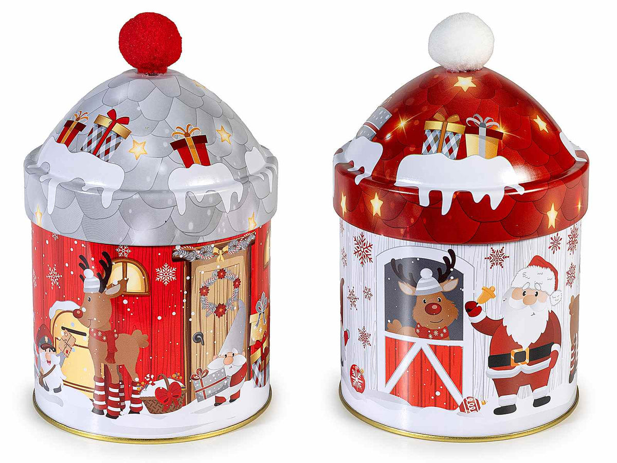 Barattoli natalizi in metallo adatto al contatto alimentare con coperchio, set da 6 pezzi, Ø 9 cm x 14,5 H