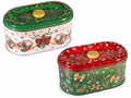Scatole natalizie ovali in metallo in alimentare con coperchio, set da 4 pezzi, cm 22,5 x 12,5 x 11 H