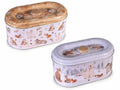 Scatole natalizie ovali in metallo in alimentare con coperchio, set da 4 pezzi, cm 22,5 x 12,5 x 11 H