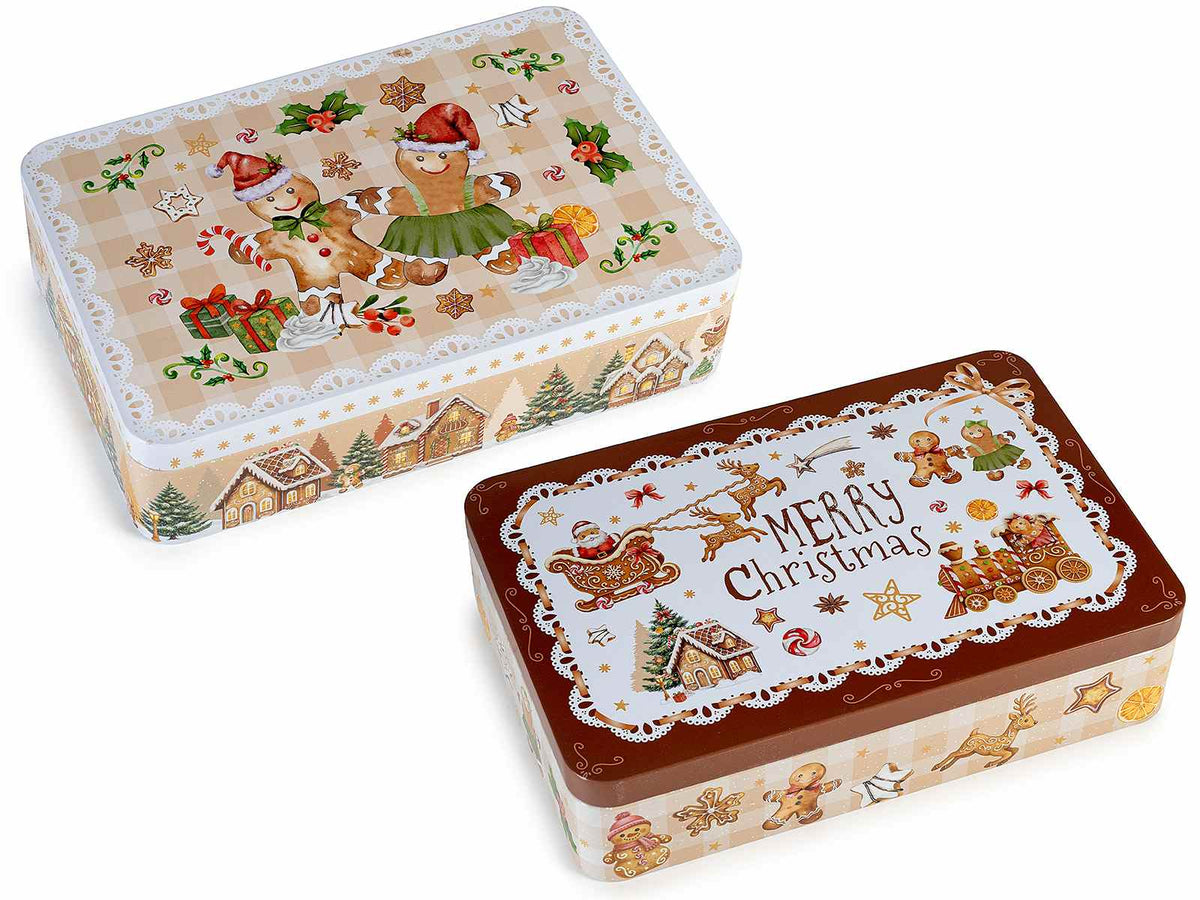 Scatole natalizie in metallo adatto al contatto alimentare con coperchio, set da 4 pezzi, cm 23,5 x 15,5 x 6 H
