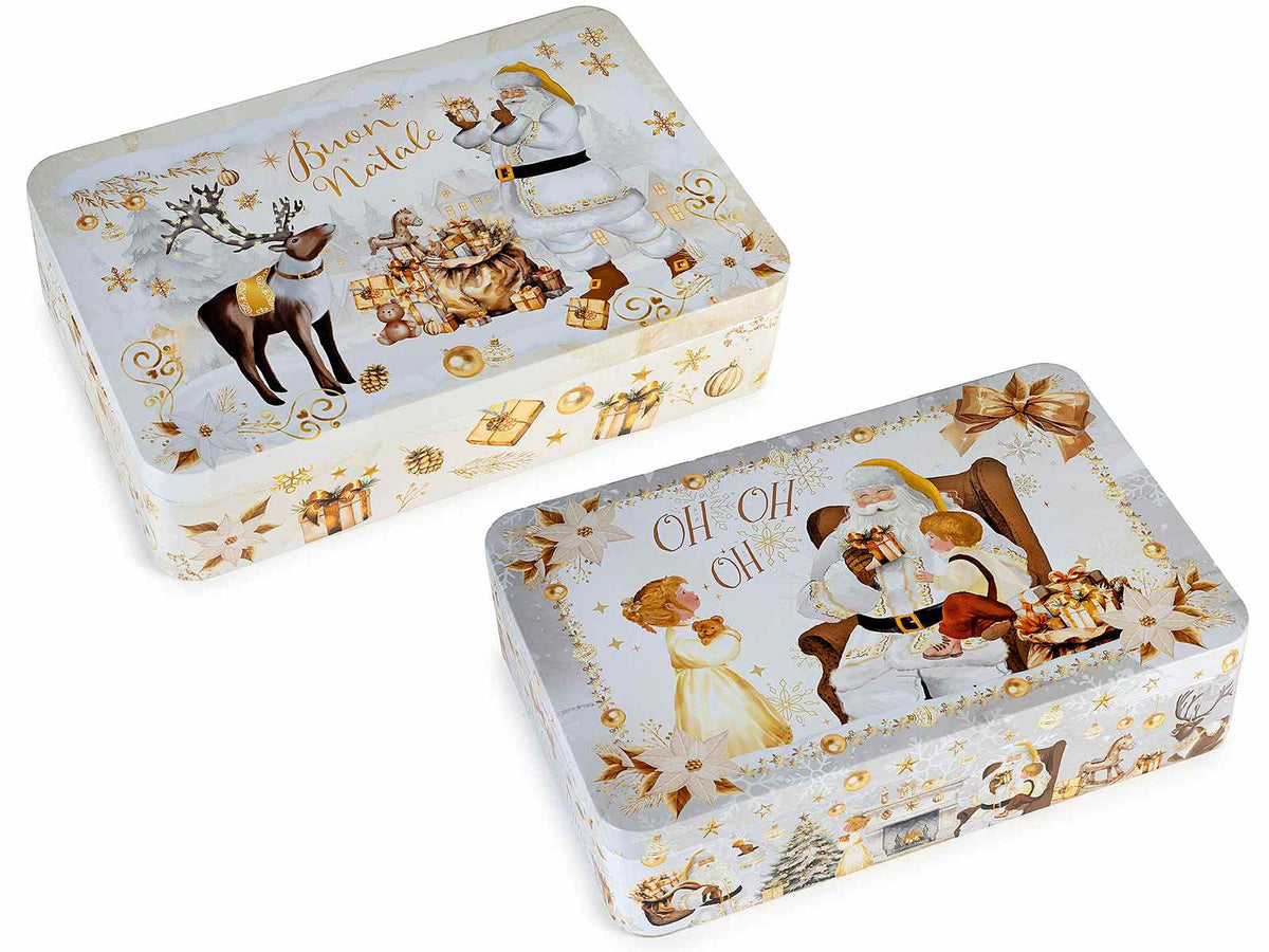 Scatole natalizie in metallo adatto al contatto alimentare con coperchio, set da 4 pezzi, cm 23,5 x 15,5 x 6 H